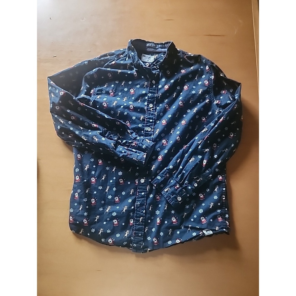 Free Planet Boys Dress Shirt Navy/Dark Blue Size 14‎ Christmas Dancing Santa